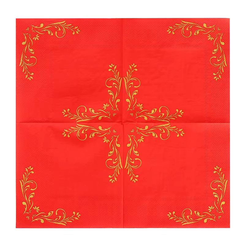 GUANYAO 20er Set rote Servietten mit floralem Print für Hochzeit und Decoupage, B/B/B: 33 x 33 x 33 cm - Bild 3