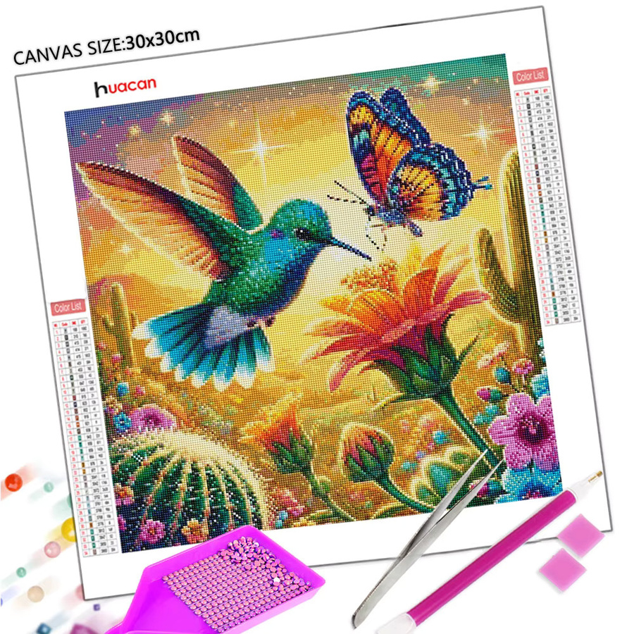 Huacan Diamant-Malerei Set mit Vogel, Schmetterling, Tieren und Blumen in Multicolour für die Heimdekoration (Rund) - Bild 2