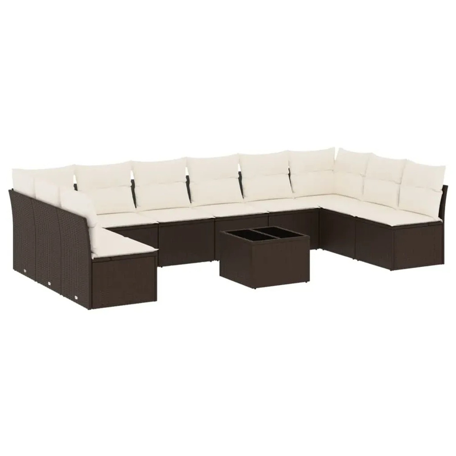 vidaXL 11-tlg. Garten-Sofagarnitur in U-Form aus Polyrattan mit Kissen, Braun - Bild 2