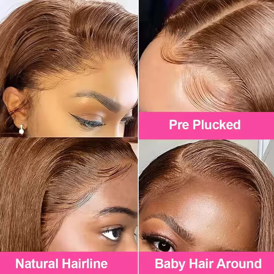 Sooolavely Bob-Perücke Echthaar, Schokoladenbraun, Kurz, Lace Frontal, Damen - Bild 4