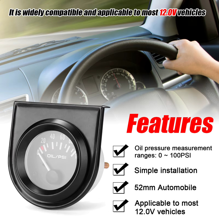 KKMOON Öldruckmanometer für Automobile mit 52mm Instrument und Sensoren, Messbereich 0 bis 12,0 psi - Bild 2