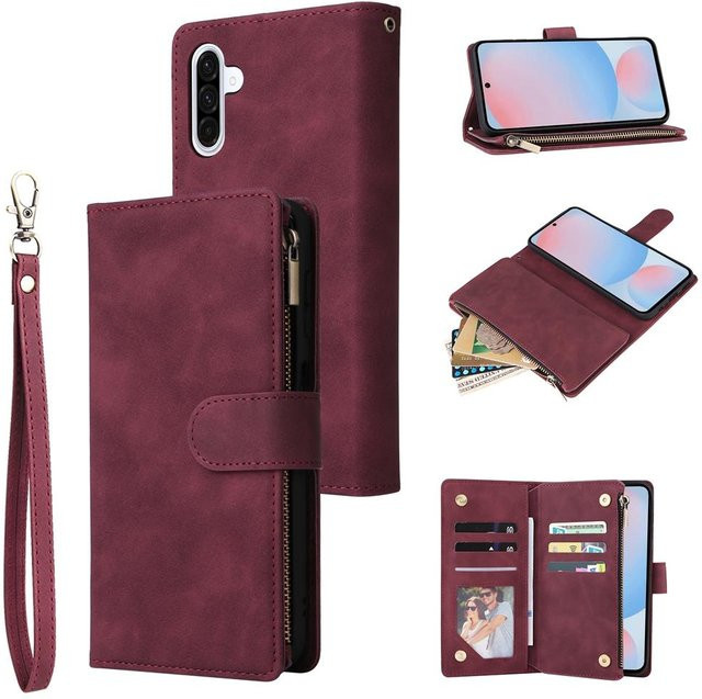 Lederhülle mit Lanyard und Reißverschluss Geldbörse für Samsung Galaxy A-Serie in Purple - Bild 1