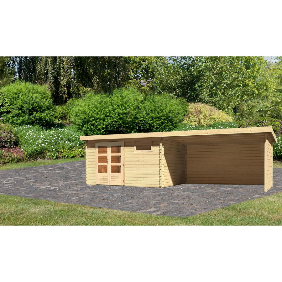 Karibu Holz-Gartenhaus Ängelholm in Natur mit Pultdach und moderner Blockbohlenbauweise, B/T: 370 x 280 cm - Bild 2