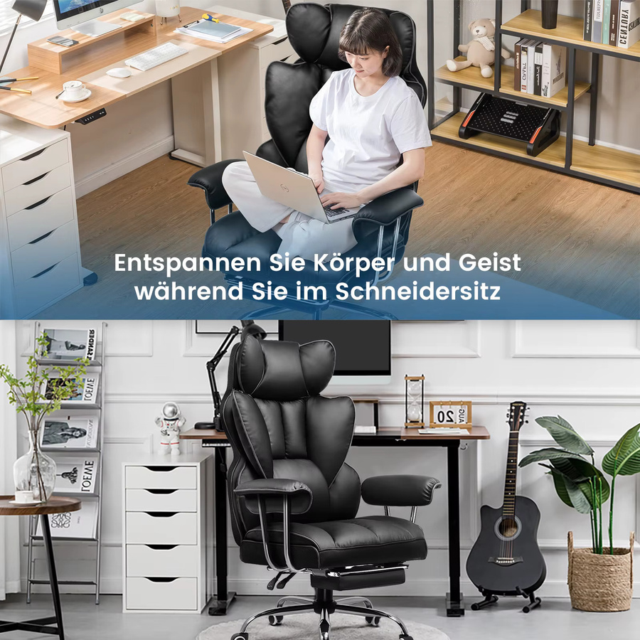 GTPLAYER Gaming Stuhl in Schwarz mit Stoffoberfläche und integrierter Fußstütze - Bild 2