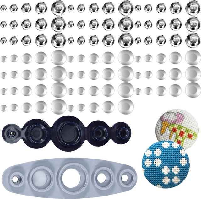 DIY Cover Button Set mit Werkzeug, 100 Sets zum Beziehen mit Stoff, Farbe Silber, Material Metall - Bild 1