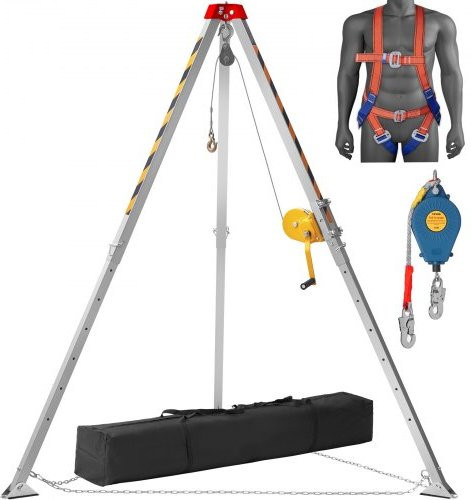VEVOR Rettungsstativ-Set für beengte Räume mit 544 kg Winde, 30 m Kabel, 10 m Absturzsicherung, Auffanggurt und Aufbewahrungstasche in Silber, Beinlänge: 2,13 m - Bild 1