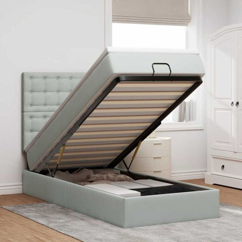 Vidaxl Ottoman Polsterbett mit Matratze und LED in Hellgrau Samt B/T/H: 90 x 200 x 118 cm - Bild 1