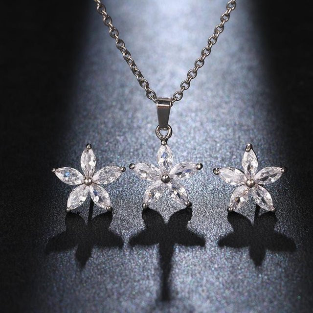 Wucifang Jewelry Schmuck-Set, Kupfer, Weiß, Zirkonia, Damen, 40cm - Bild 1