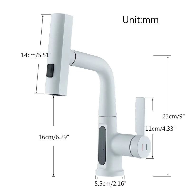 MYQualife Wasserfall-Waschtischarmatur mit digitaler Anzeige und hochklappbarem Sprühkopf in Weiß Matt - Bild 2