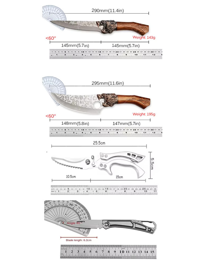 WXCOO Multifunktionales handgeschmiedetes Ausbeinmesser aus Edelstahl in Silber mit Holzgriff - Bild 4