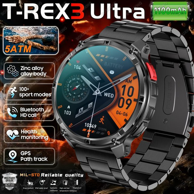 BOXUXING Smartwatch, Schwarz, 5 ATM, GPS, Bluetooth, Rund - Bild 1