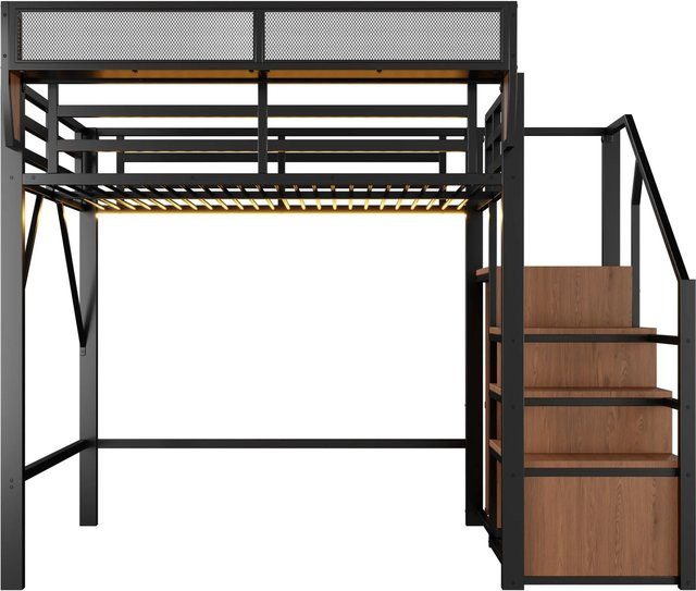 Merax Hochbett aus Metall und MDF mit LED-Unterbettbeleuchtung und Stauraum, Schwarz, B/T/H: 200 x 140 x 191 cm - Bild 1