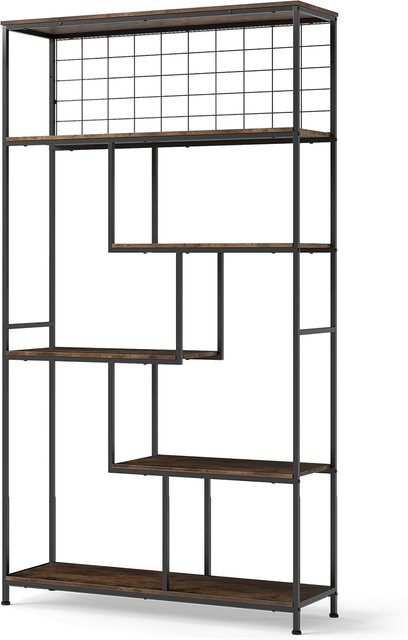GOFLAME 6-stufiges Bücherregal im Industrial-Design mit Metallnetz in Schwarz Matt - Bild 1