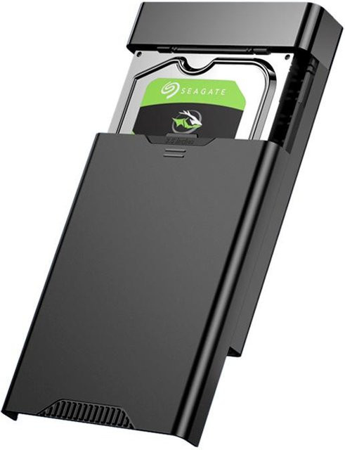Meiteai-Tech Tragbare Festplattenbox mit USB-C Anschluss und 12V Netzteil für 2,5 und 3,5 Zoll SATA Festplatten, Schwarz - Bild 1