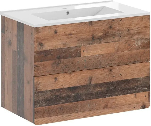 Vicco Badmöbel-Set Izan Oldstyle 2-teilig in Braun mit Waschtischunterschrank und Spiegelschrank - Bild 1