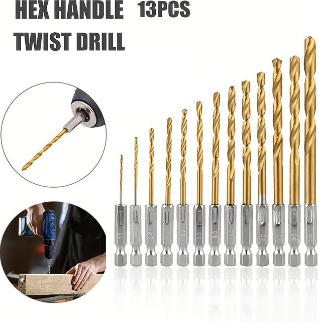 Popolle 13-teiliges Spiralbohrer-Set aus HSS-Kobalt mit 1/4 Sechskantschaft für Holz und Metall, Durchmesser 1,5 mm bis 6,5 mm - Bild 1