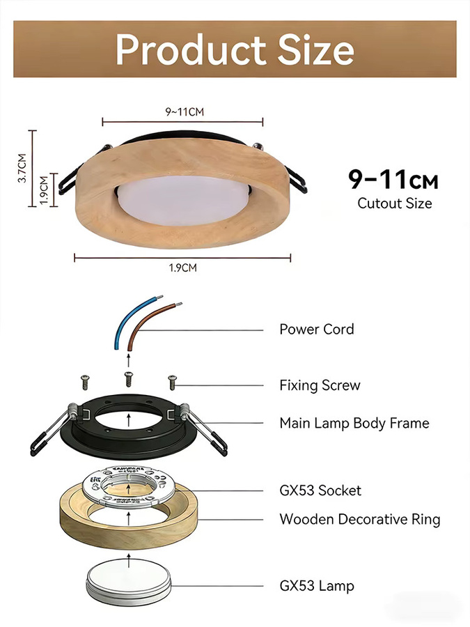 DIBILUN GX53 LED Einbau-Downlight mit austauschbarem Strahler, runde Deckenleuchte für Wohnzimmer, Schlafzimmer und Flur, 220 V, neutrales Licht - Bild 4