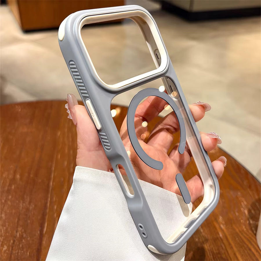 Lolozzx Transparente MagSafe-kompatible Schutzhülle für iPhone, Rutschfester Stoßfänger-Schutz, Grau - Bild 2