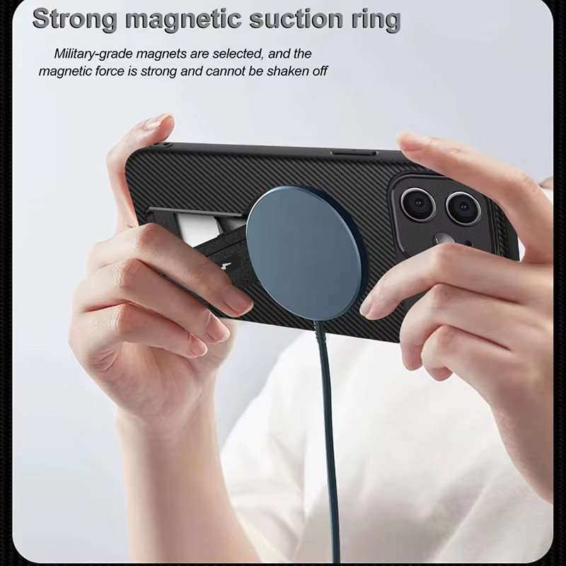 Stoßfeste kabellose Ladehülle mit unsichtbarem Ständer für Apple iPhone 17 Pro Max, 16, 15, 14, 13 in Schwarz oder Blau - Bild 2