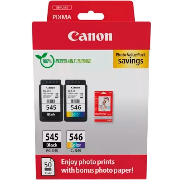 Canon Original Tintenpatronen Photo Value Pack PG-545 Schwarz und CL-546 Farbe mit Fotopapier - Bild 1