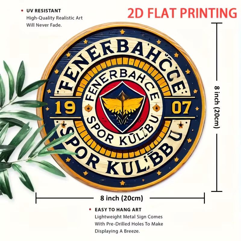 Dekoratives Wandschild mit Fenerbahce Sports Club-Logo von Potdemiel, rundes Metall-Wandkunst im Vintage-Stil, Durchmesser: 19,81 cm, Multicolor - Bild 3