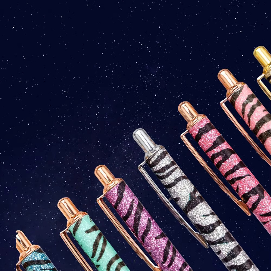 2 Stück Kugelschreiber von TWBEB mit Zebramuster in Gelb und Multicolour - Bild 1