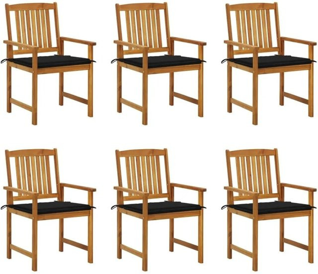 vidaXL Gartenstuhl-Set aus Akazien-Massivholz mit Kissen, 6er Set, Braun/Schwarz - Bild 1