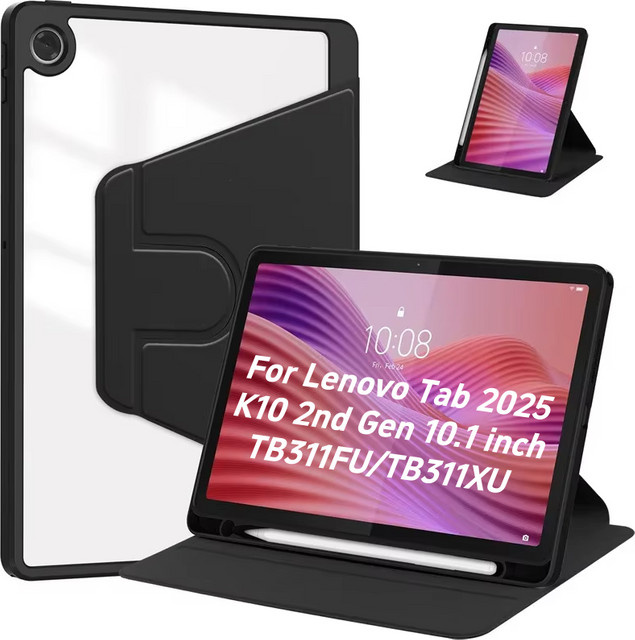 ZNOVAY Schutzhülle für Lenovo Tab K10 2. Generation (10,1 Zoll, TB311XU/TB311FU) mit Stifthalter und 360 Grad drehbarem Acryl-Ständer in Grau - Bild 1