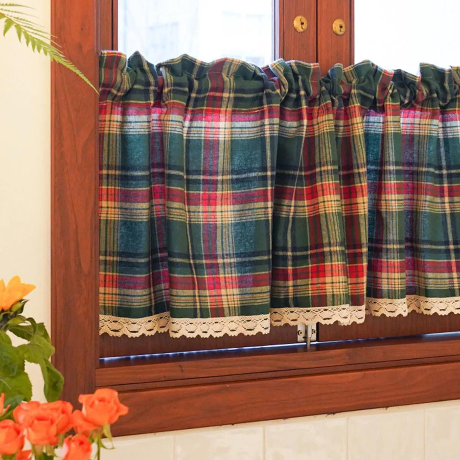 Wucifang Jewelry Buffalo Check Karo Vorhang Rot Schwarz Transparentes Voile für Küche und Wohnzimmer B: 145 cm, H: 210 cm - Bild 3