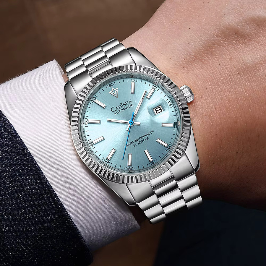 CADISEN Armbanduhr Automatik, Edelstahl, Blau, Gold, Herren - Bild 6