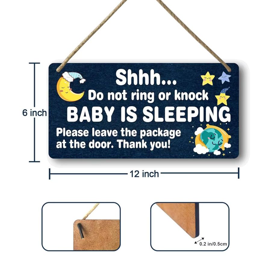 Holzschild Hello Young Baby Sleeping für die Haustür, rechteckig, Breite: 30,0 cm, Höhe: 20,0 cm, Tiefe: 1,0 cm - Bild 2