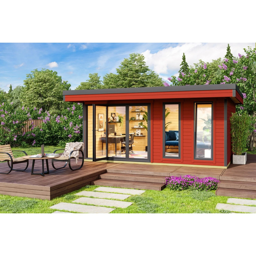 Lasita Holz-Gartenhaus Domeo 8 Flachdach in Schwedenrot lasiert mit Blockbohlenbauweise, B/T: 500 x 400 cm - Bild 2