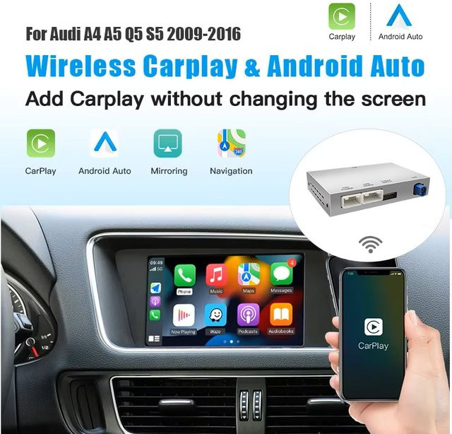 AUTOABC Wireless CarPlay und Android Auto Schnittstelle für Audi A4 B8, A5 und Q5 (2009-2015) mit Play-Funktionen und Mirror Link - Bild 1