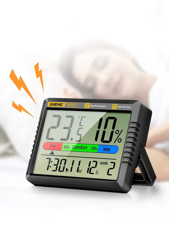 ANENG AP01 LCD Digital-Thermometer Hygrometer mit Wecker und Wetterstation für dein Zuhause in Schwarz oder Weiß - Bild 5