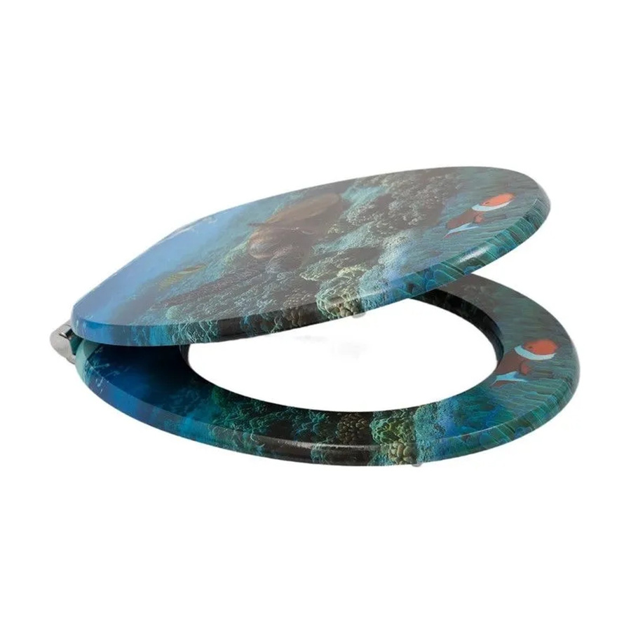 SINOBATH WC Sitz mit Absenkautomatik und Soft-Close aus MDF Holzkern, oval, blau/mehrfarbig, B: 43,5 cm, T: 37,8 cm, H: 5,0 cm - Bild 2