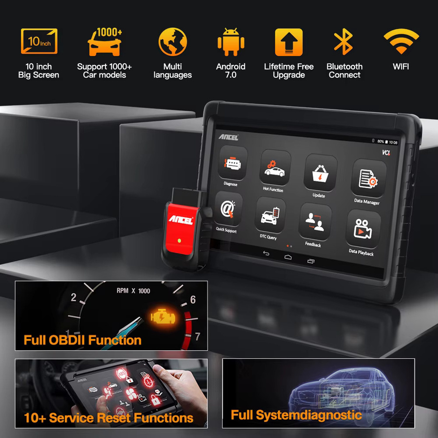 Ancel X6 OBD2 Scanner Professionelles Kfz-Diagnosegerät in Schwarz für alle Systeme mit ABS, Öl, EPB und DPF Reset sowie Codeleser - Bild 2