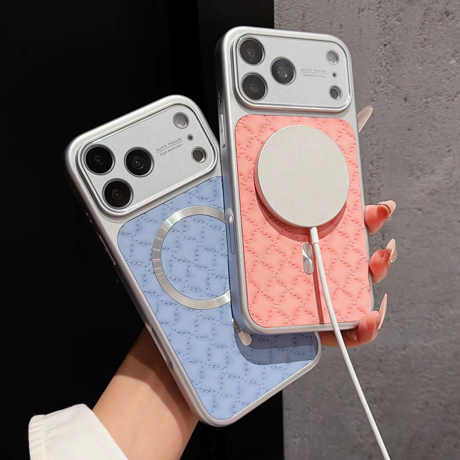 RPKKS Handyhülle mit Rautenstruktur aus PU-Leder für iPhone 17 16 15 14 13 Pro Max, MagSafe kompatibel, Blau - Bild 3