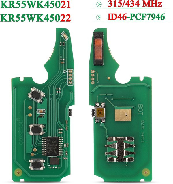 Jingyuqin Flip Remote Key Platine für VW Volkswagen Touareg Phaeton 2002, 3/4 Tasten, 315 MHz/434 MHz, ID46 KR55WK45022/21, Grün - Bild 1