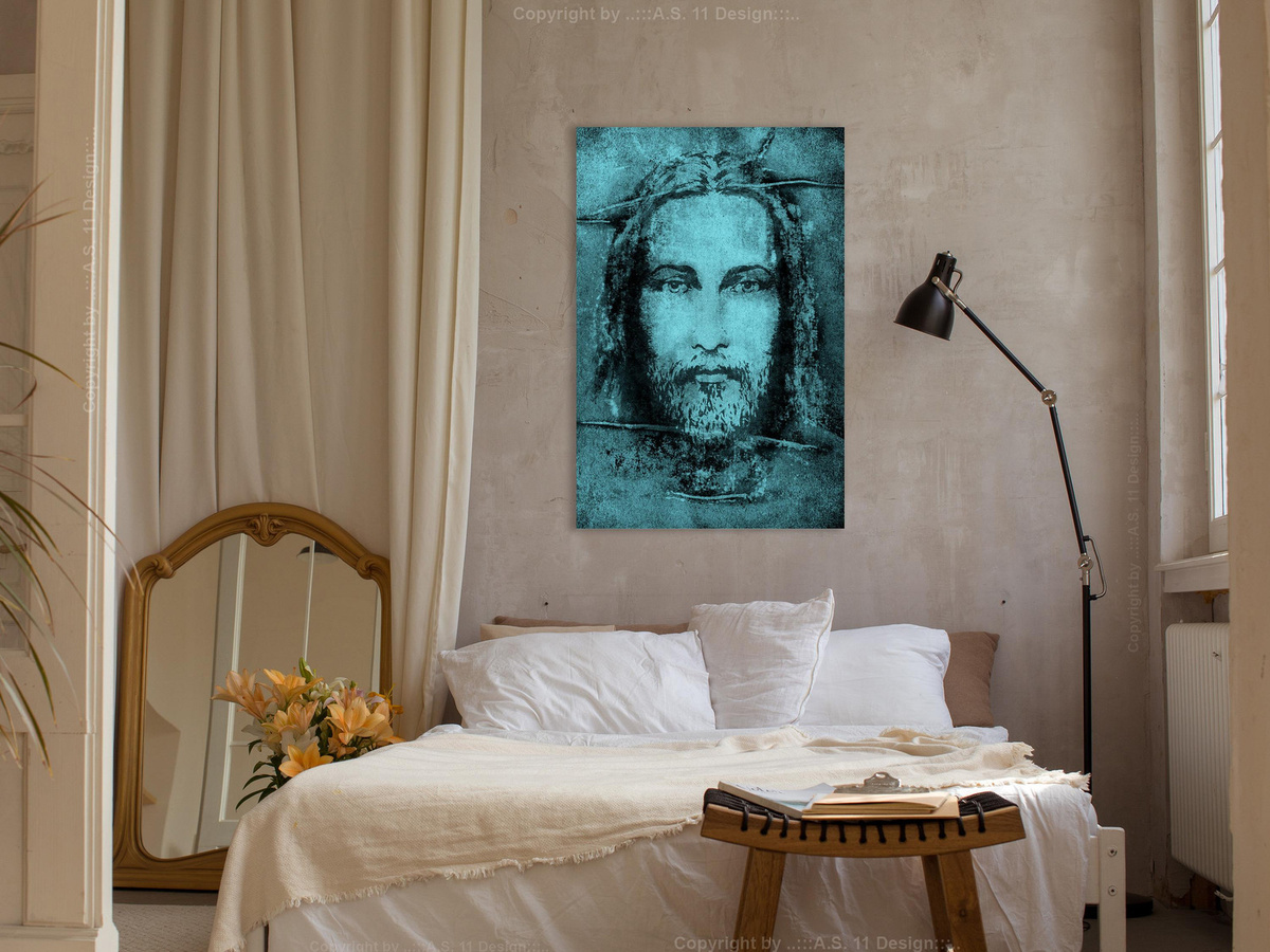 Turiner Grabtuch Wandbild auf Leinwand in Türkis von Super Merchant - Bild 2