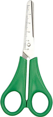 Rico Design Kinderschere für Linkshänder in Grün mit abgerundeten Spitzen, Länge: 13,5 cm