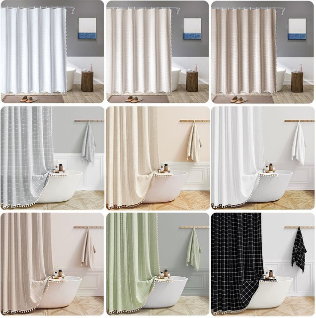Wasserfester Duschvorhang mit Grid-Quaste Design in Blau, Waschbarer Textilstoff für dein Badezimmer - Bild 1