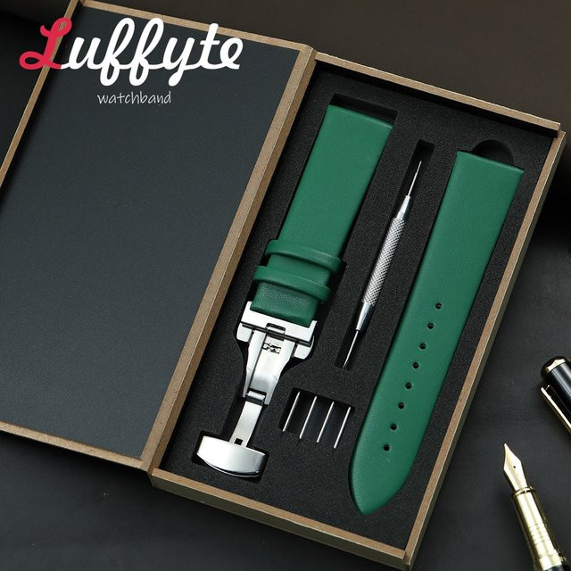 luffyte Uhrenarmband Leder, Edelstahl, Schmetterlingsschnalle, Unisex - Bild 1