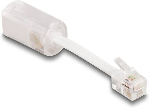 Delock Kabel-Entzwirler Adapter mit 1x RJ10-Stecker 4p4c und 1x RJ10-Buchse 4p4c in Transparent und Weiß - Bild 1