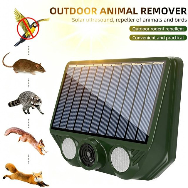 APWIKOGER Ultraschall-Tierabwehrgerät mit Rot-Weiß-Blitzlichtfunktion, solarbetrieben und wasserdicht, ideal für Garten und Gewächshaus - Bild 1