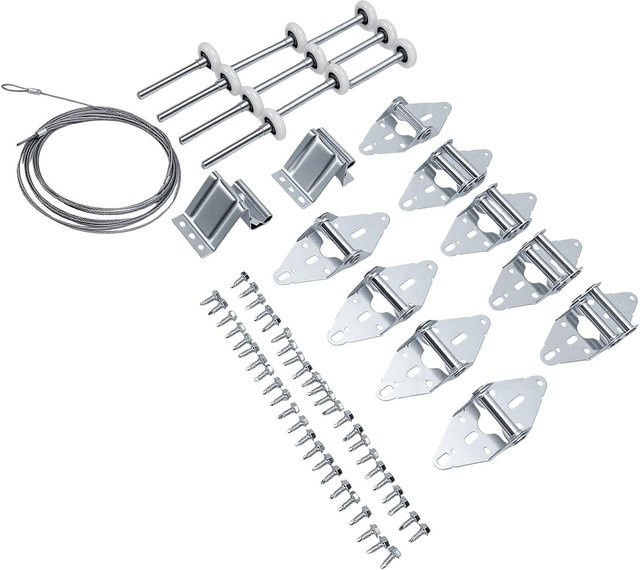 Aimo Garagentor-Beschläge-Set in Weiß mit 10 Nylon-Garagentorrollen (2 Zoll), 9 Scharnieren inklusive Halterungen, Schrauben und Stahlseil aus Stahl und Kunststoff - Bild 1