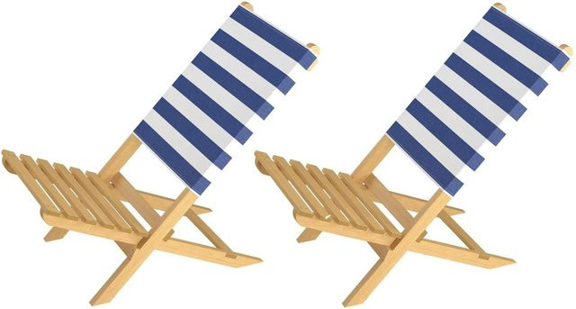 Erst-Holz Doppelpack Klappstühle aus Buche mit gestreifter Baumwolllehne für Garten und Strand - Bild 1