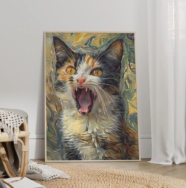 Angry Cat Wandkunst-Poster als Leinwand mit urkomischem schreiendem Katzenporträt für Haustierliebhaber - Bild 1