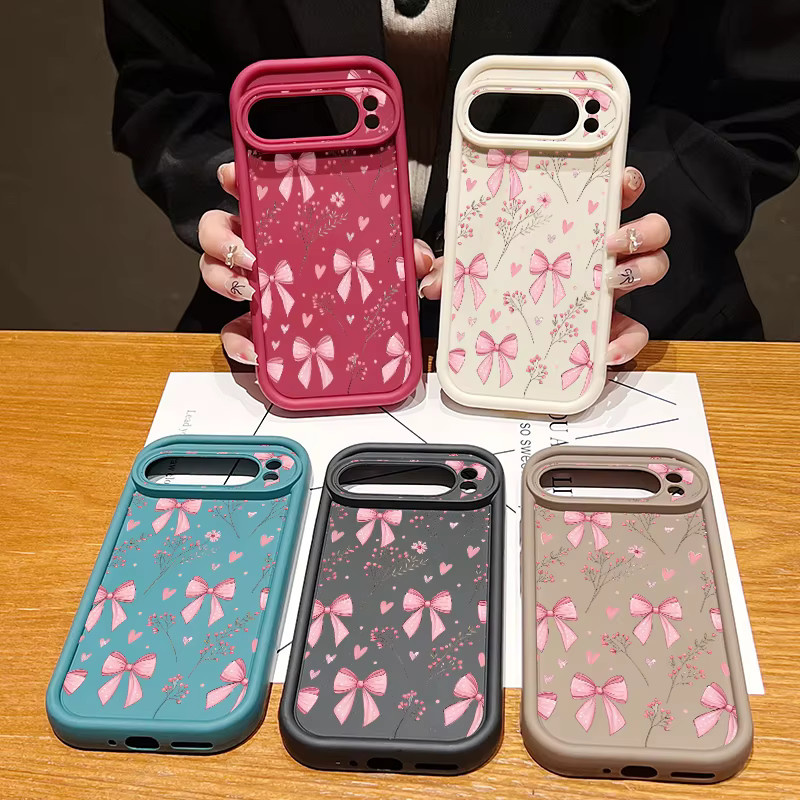 Stoßfeste Silikon-Handyhülle mit rosa Schleife und Blumendruck für Google Pixel 9 Pro, 9, 8 Pro, 8, 7 Pro und 7a - Bild 2