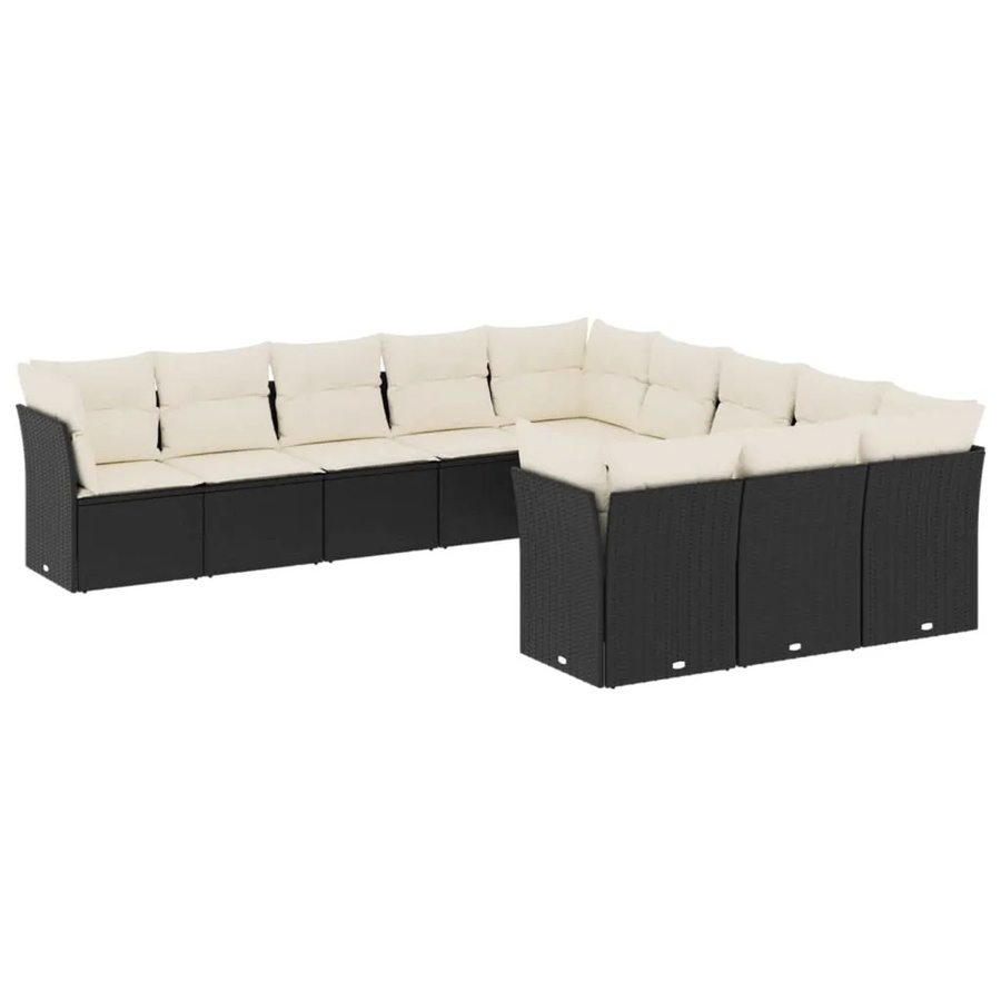 vidaXL 11-tlg Garten-Sofagarnitur aus Poly-Rattan in Schwarz mit Kissen und Stauraum - Bild 2