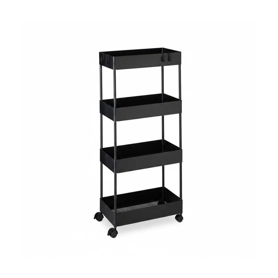 Relaxdays Rollwagen mit 4 Ebenen aus Kunststoff und Edelstahl in Schwarz, Höhe: 93 cm, Breite: 40 cm, Tiefe: 22 cm - Bild 2